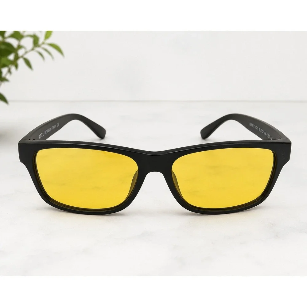 ATTCL Yellow Lens Glasses Black Frame Night Driving Gamer Computer Eyewear